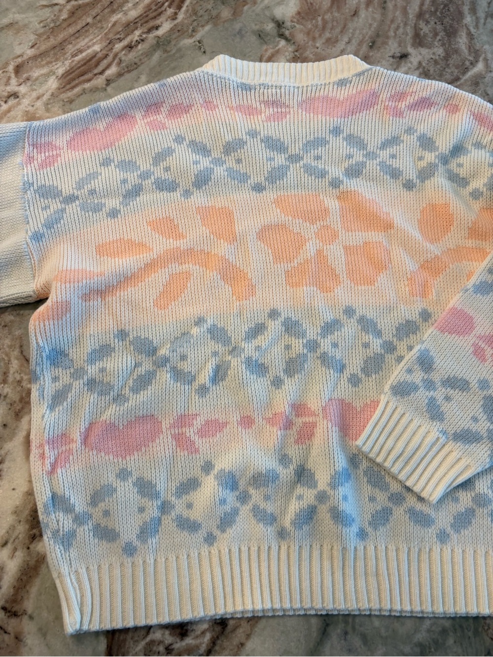 Vintage 80s Crewneck Sweater White Hearts Flowers Large - Picture 3 of 7
